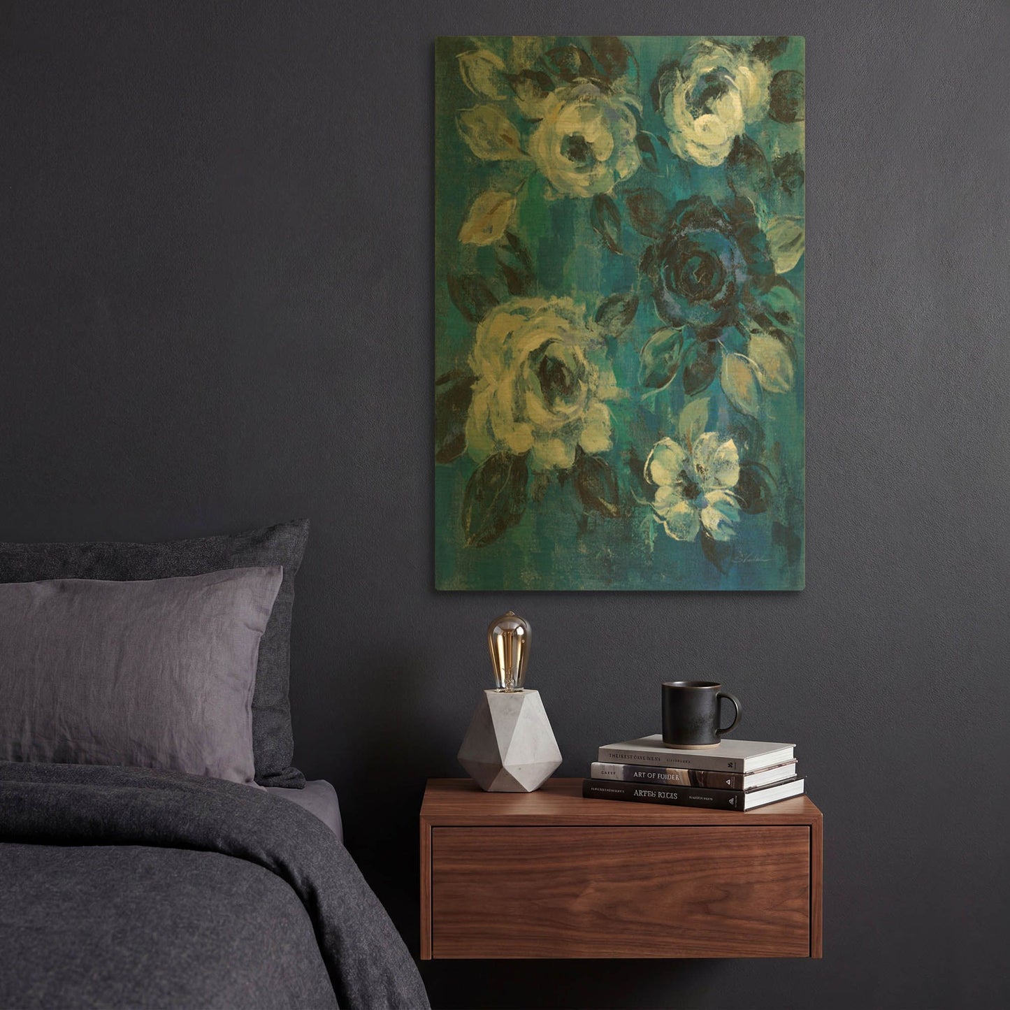 'Loose Flowers on Blue II' By Silvia Vassileva Gold Metal Wall Art
