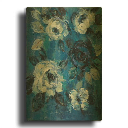 'Loose Flowers on Blue II' By Silvia Vassileva Gold Metal Wall Art