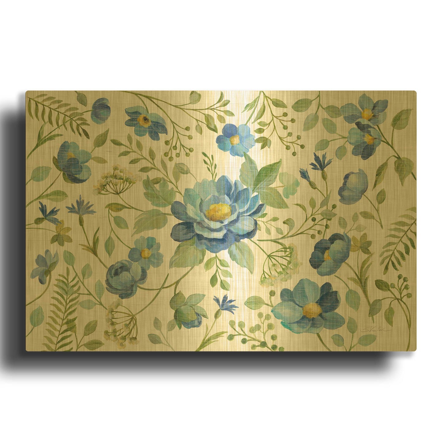 'Botanical Blue I' By Silvia Vassileva Gold Metal Wall Art