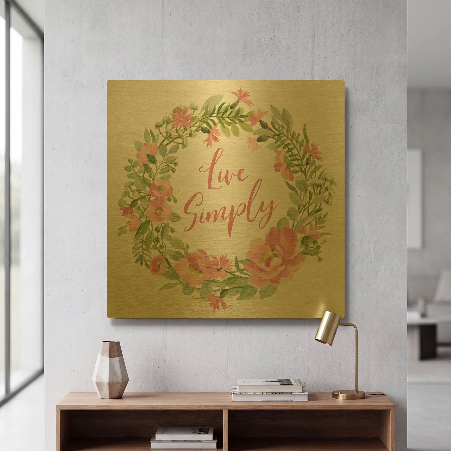 'Live Simply Blush' By Silvia Vassileva Gold Metal Wall Art