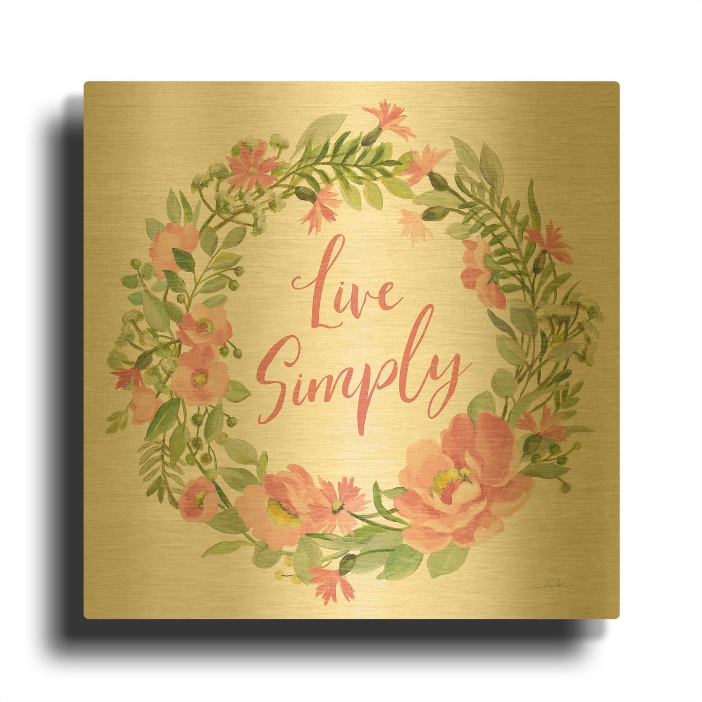 'Live Simply Blush' By Silvia Vassileva Gold Metal Wall Art