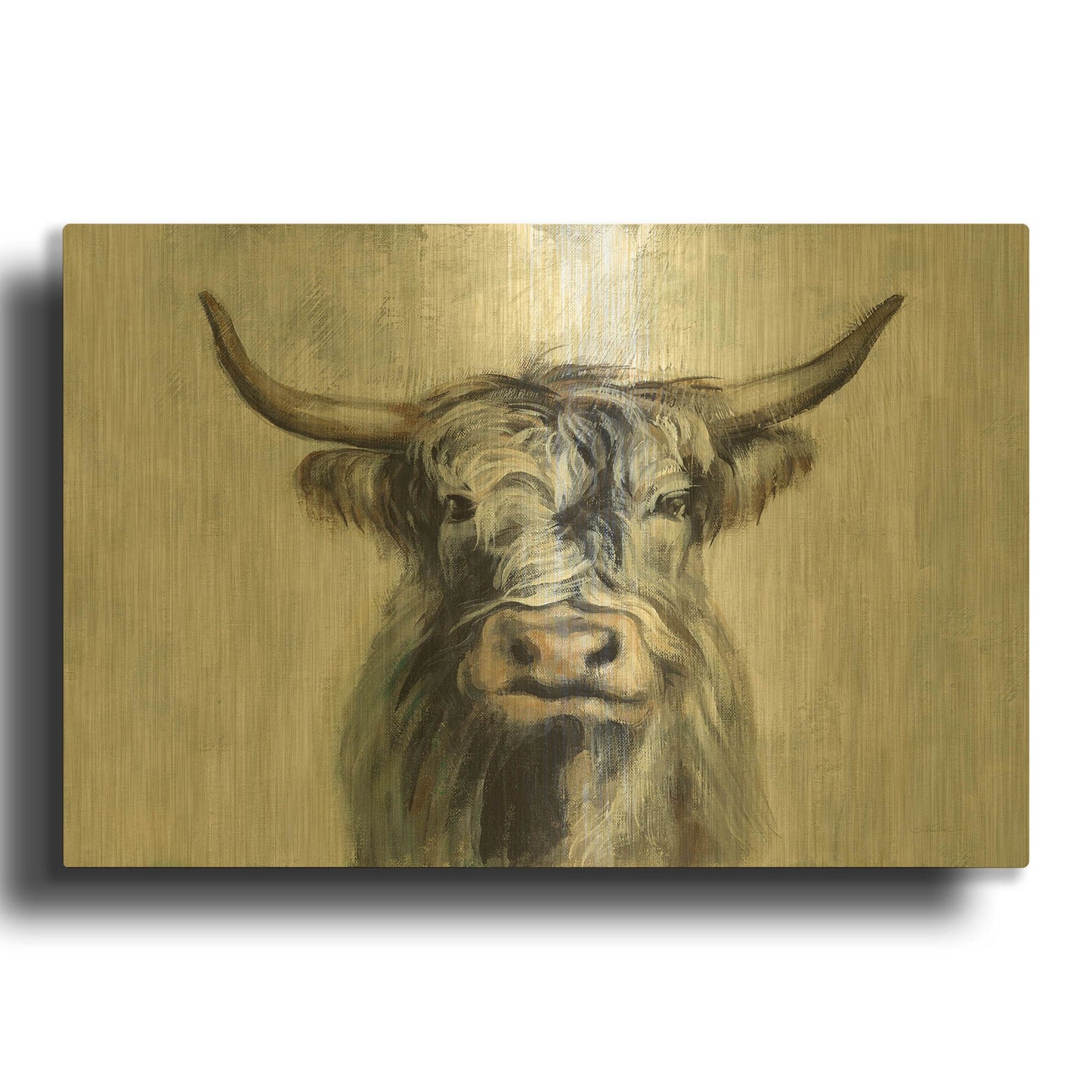 'Highland Cow Horizontal' By Silvia Vassileva Gold Metal Wall Art