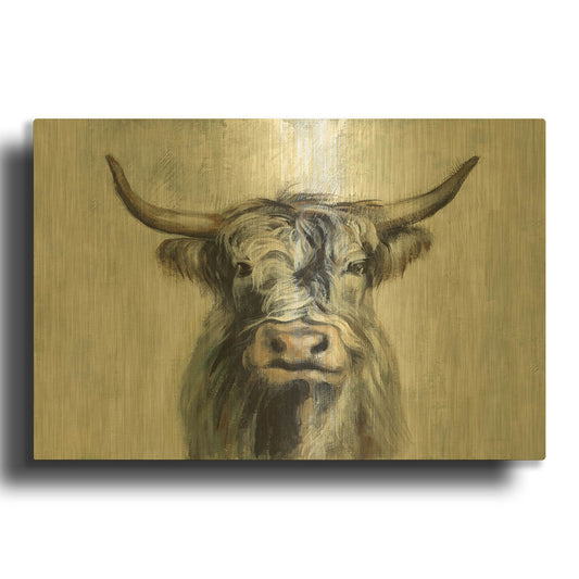 'Highland Cow Horizontal' By Silvia Vassileva Gold Metal Wall Art