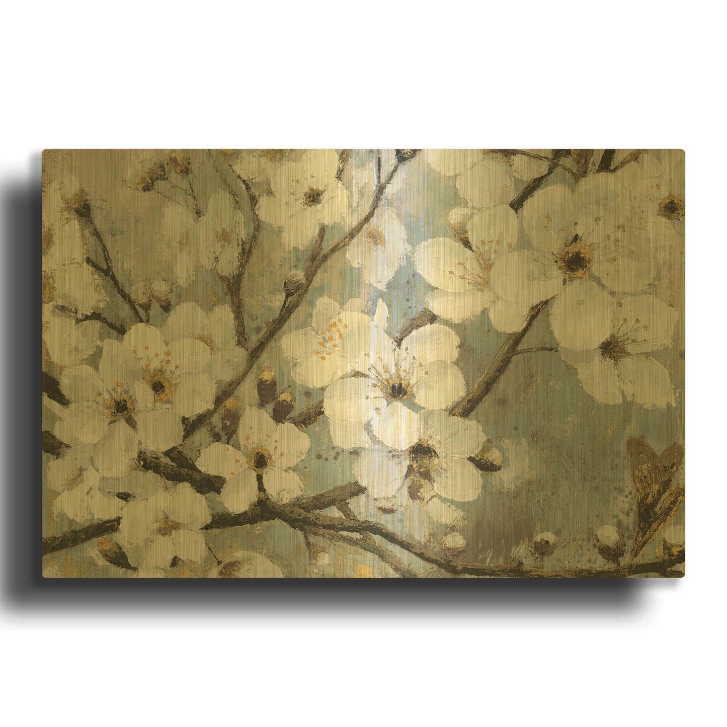 'Cherry Blossoms I BLUE' By James Wiens Gold Metal Wall Art
