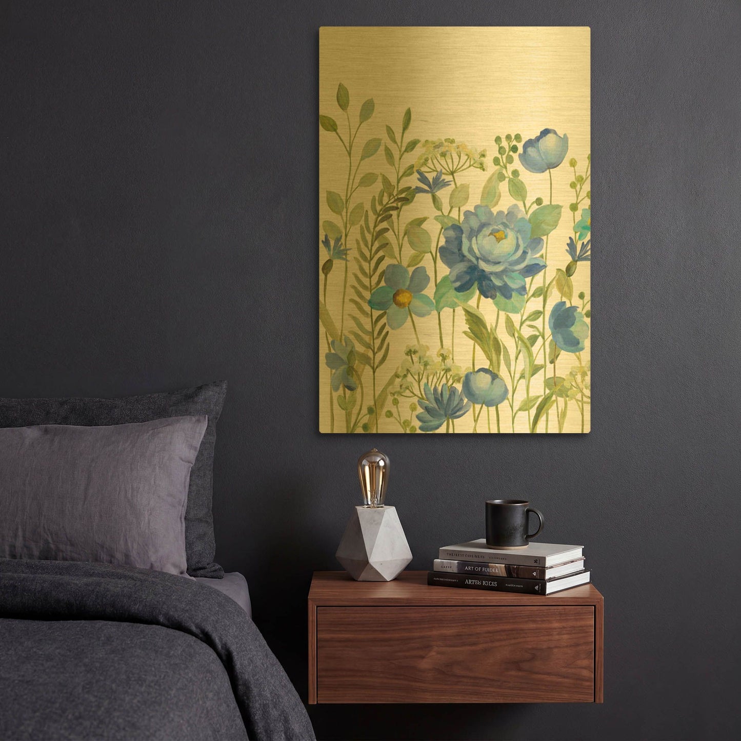 'Botanical Blue VII' By Silvia Vassileva Gold Metal Wall Art