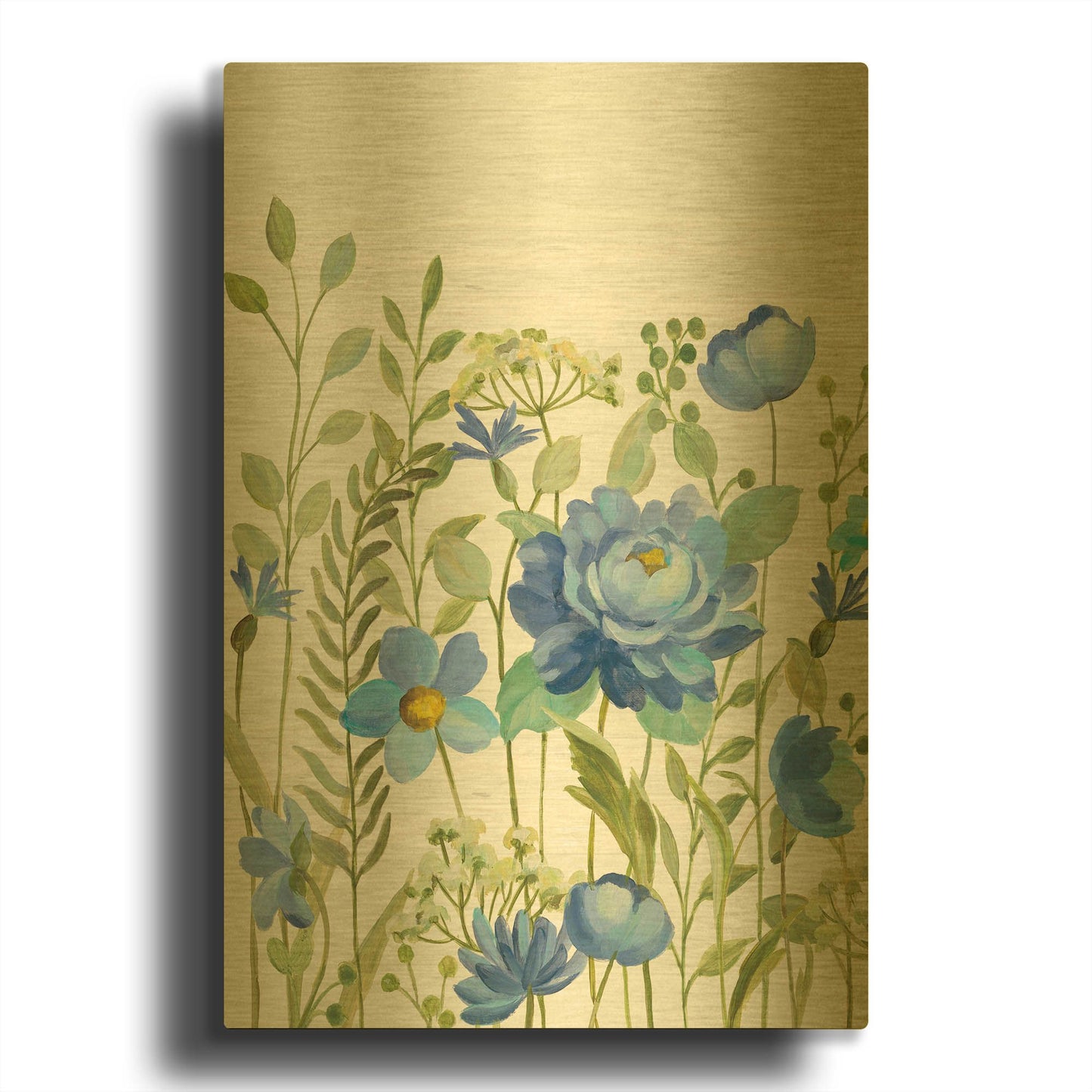 'Botanical Blue VII' By Silvia Vassileva Gold Metal Wall Art