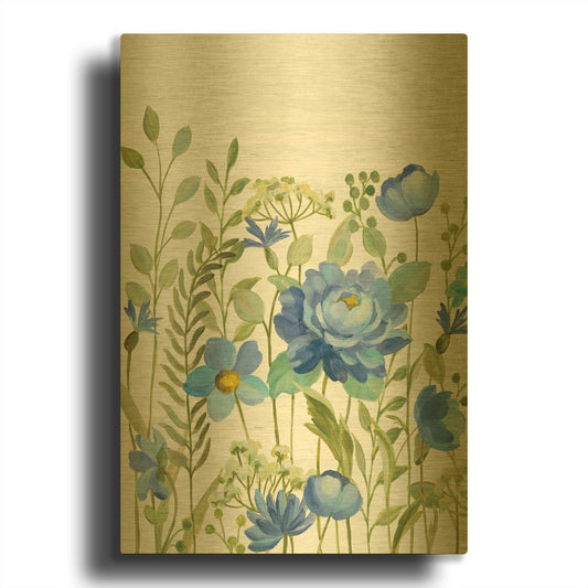 'Botanical Blue VII' By Silvia Vassileva Gold Metal Wall Art