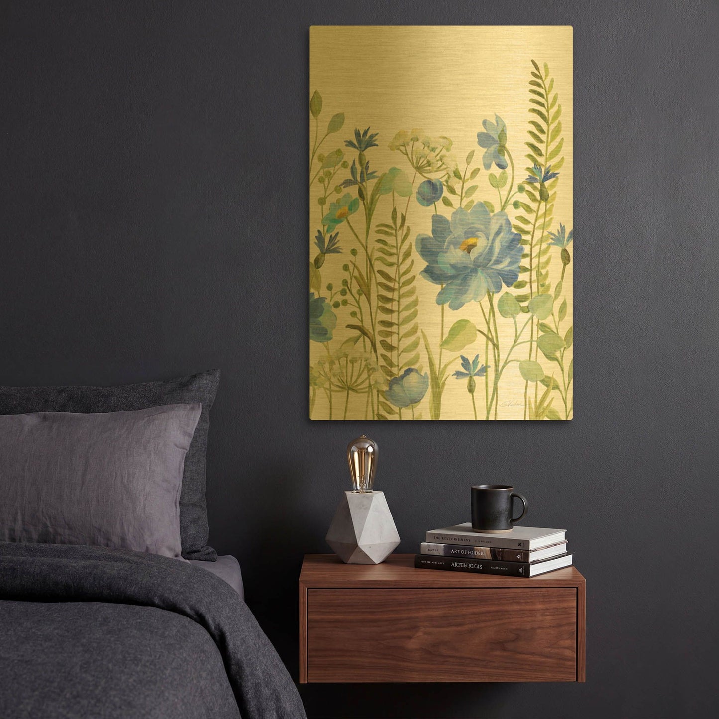 'Botanical Blue VIII' By Silvia Vassileva Gold Metal Wall Art