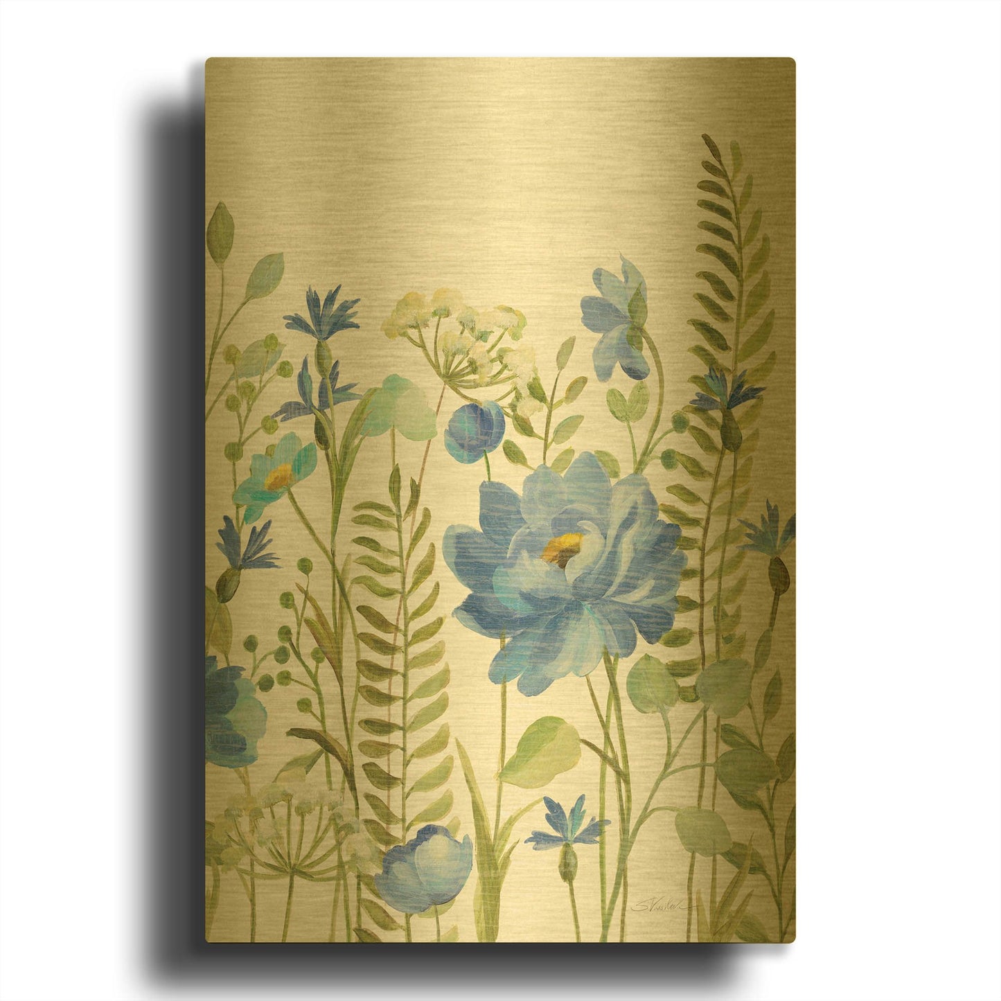 'Botanical Blue VIII' By Silvia Vassileva Gold Metal Wall Art