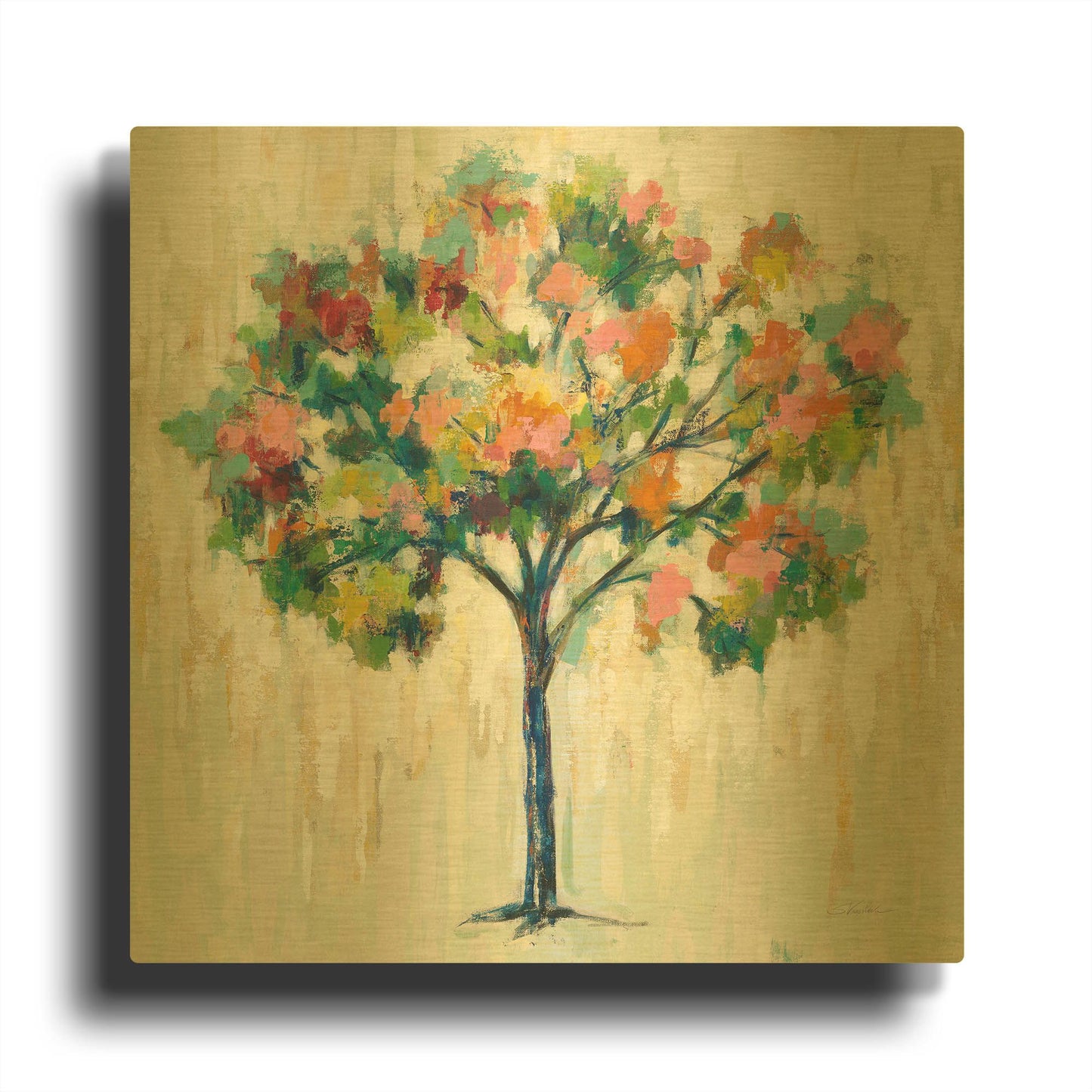 'Blooming Tree Neutral' By Silvia Vassileva Gold Metal Wall Art