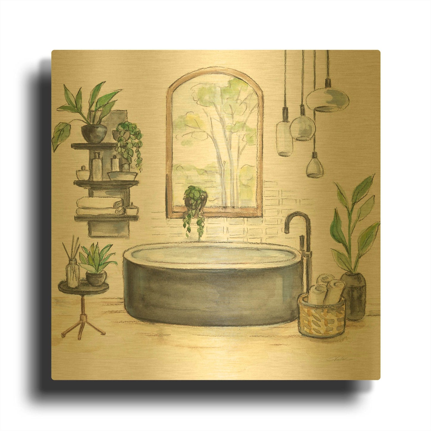 'Black Bathtub I' By Silvia Vassileva Gold Metal Wall Art