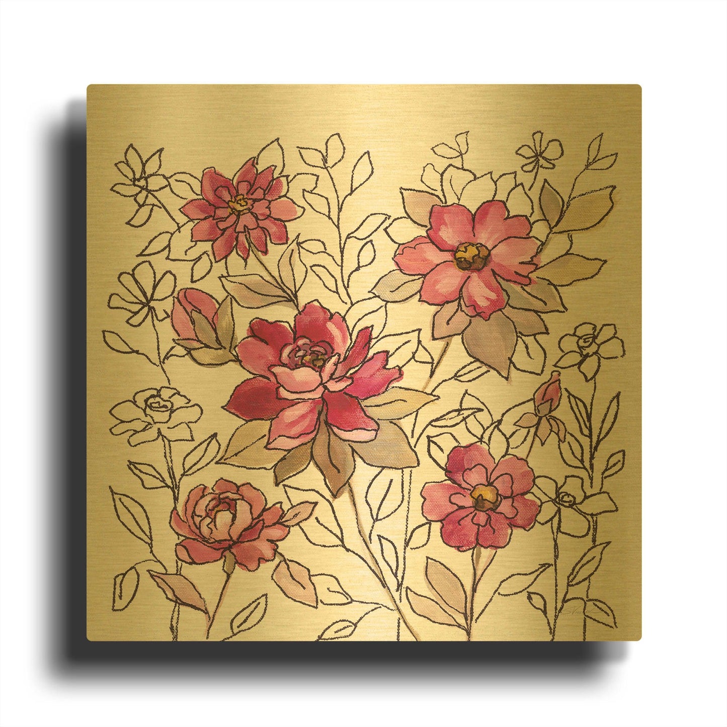 'Magenta Flower Lace I' By Silvia Vassileva Gold Metal Wall Art