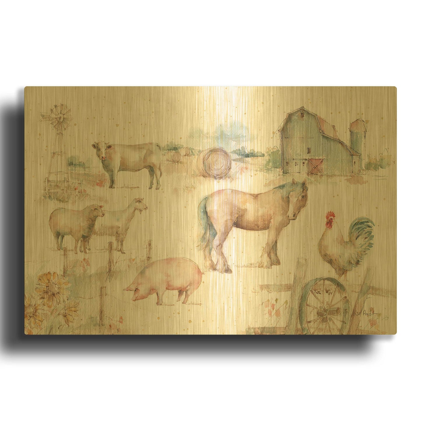 'Farm Friends XIII' By Lisa Audit Gold Metal Wall Art