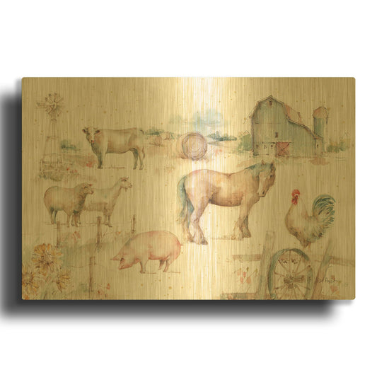 'Farm Friends XIII' By Lisa Audit Gold Metal Wall Art