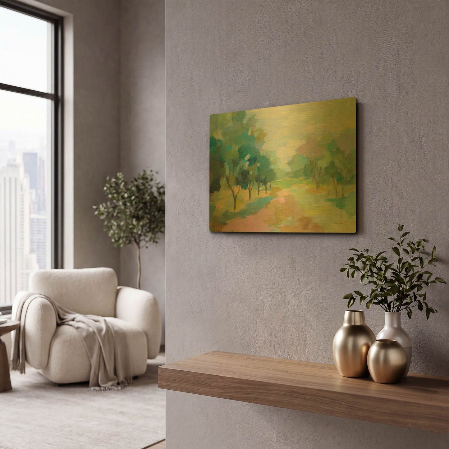 'Sunrise Forest' By Silvia Vassileva Gold Metal Wall Art