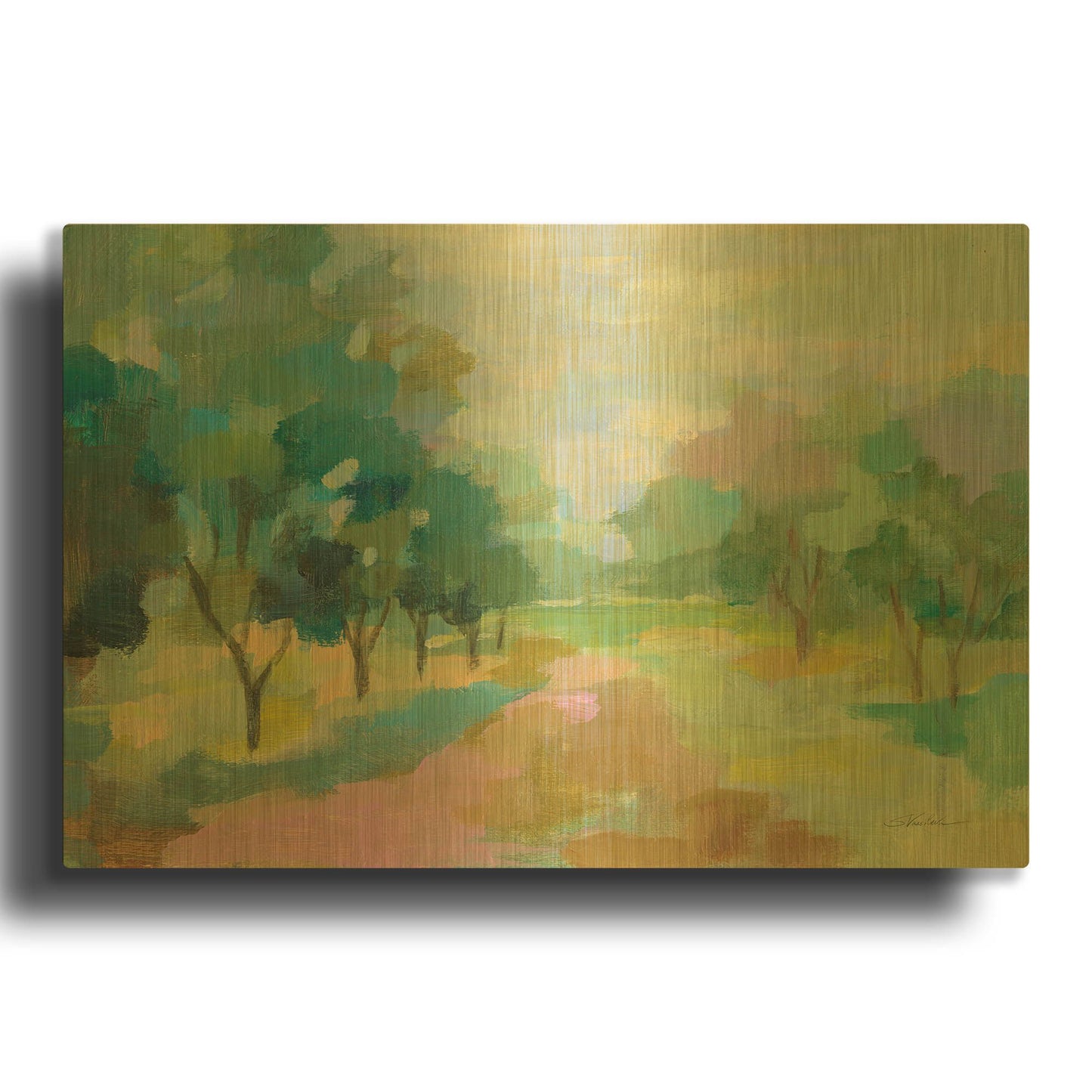 'Sunrise Forest' By Silvia Vassileva Gold Metal Wall Art