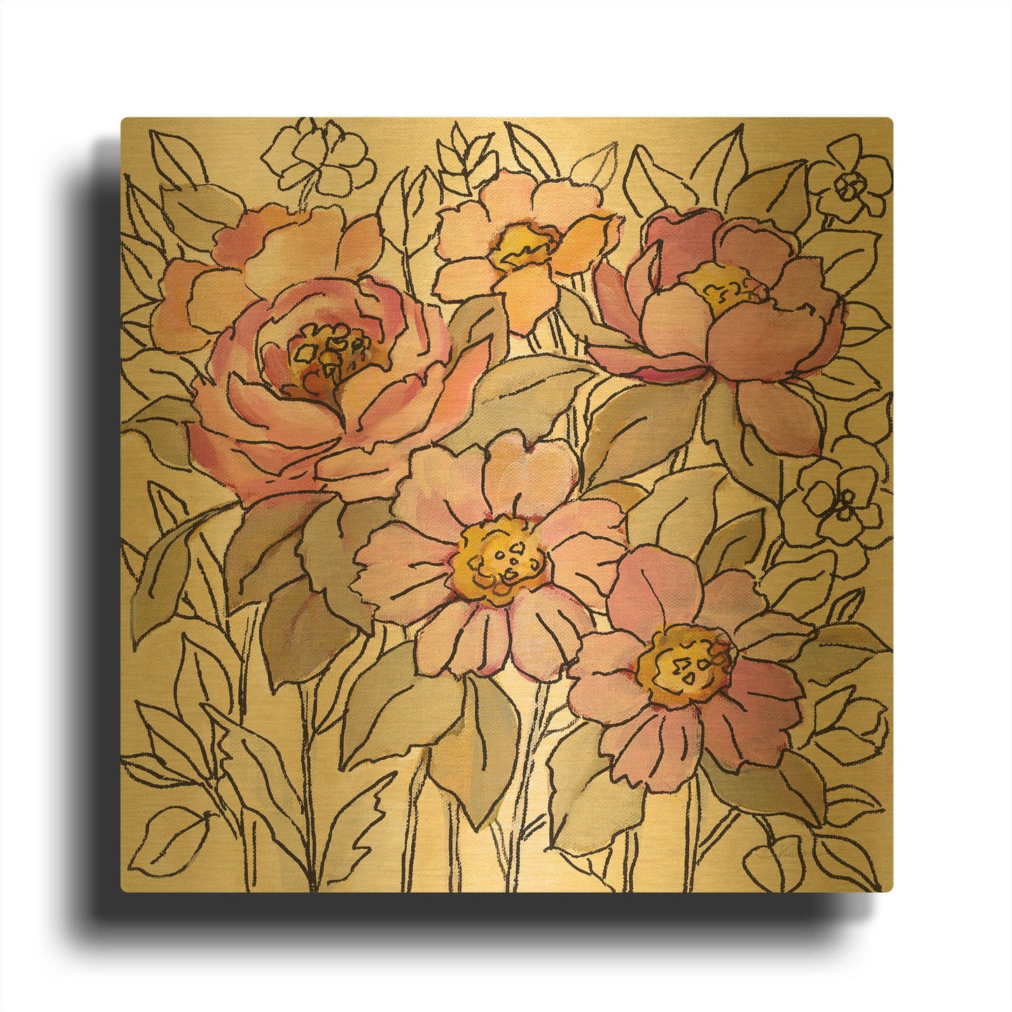 'Spring Lace Floral I' By Silvia Vassileva Gold Metal Wall Art