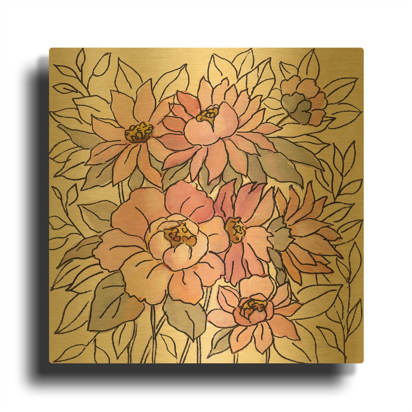 'Spring Lace Floral II' By Silvia Vassileva Gold Metal Wall Art