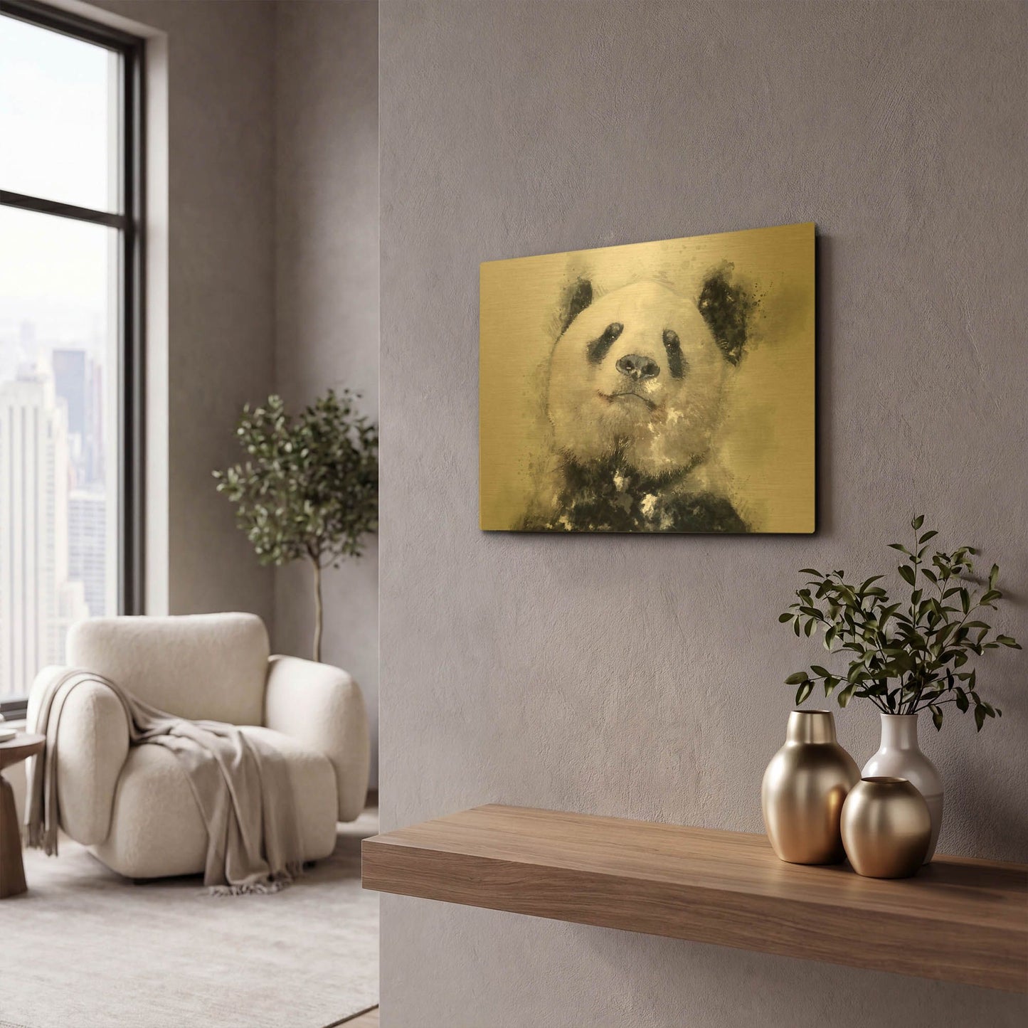 'Panda Love' By Kim Curinga Gold Metal Wall Art