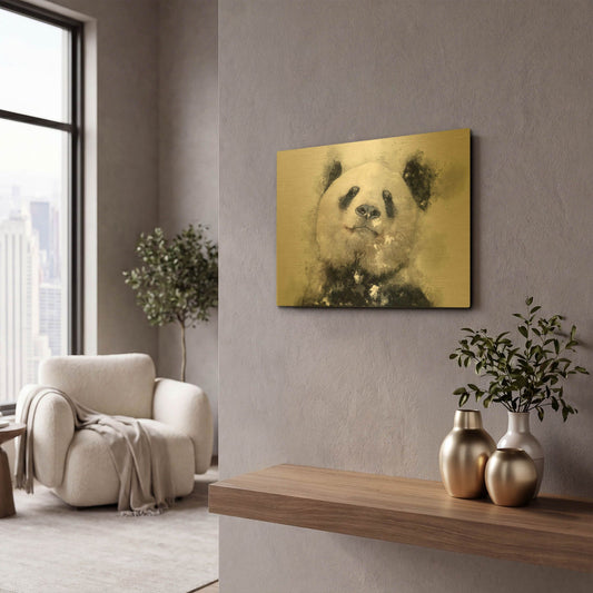 'Panda Love' By Kim Curinga Gold Metal Wall Art