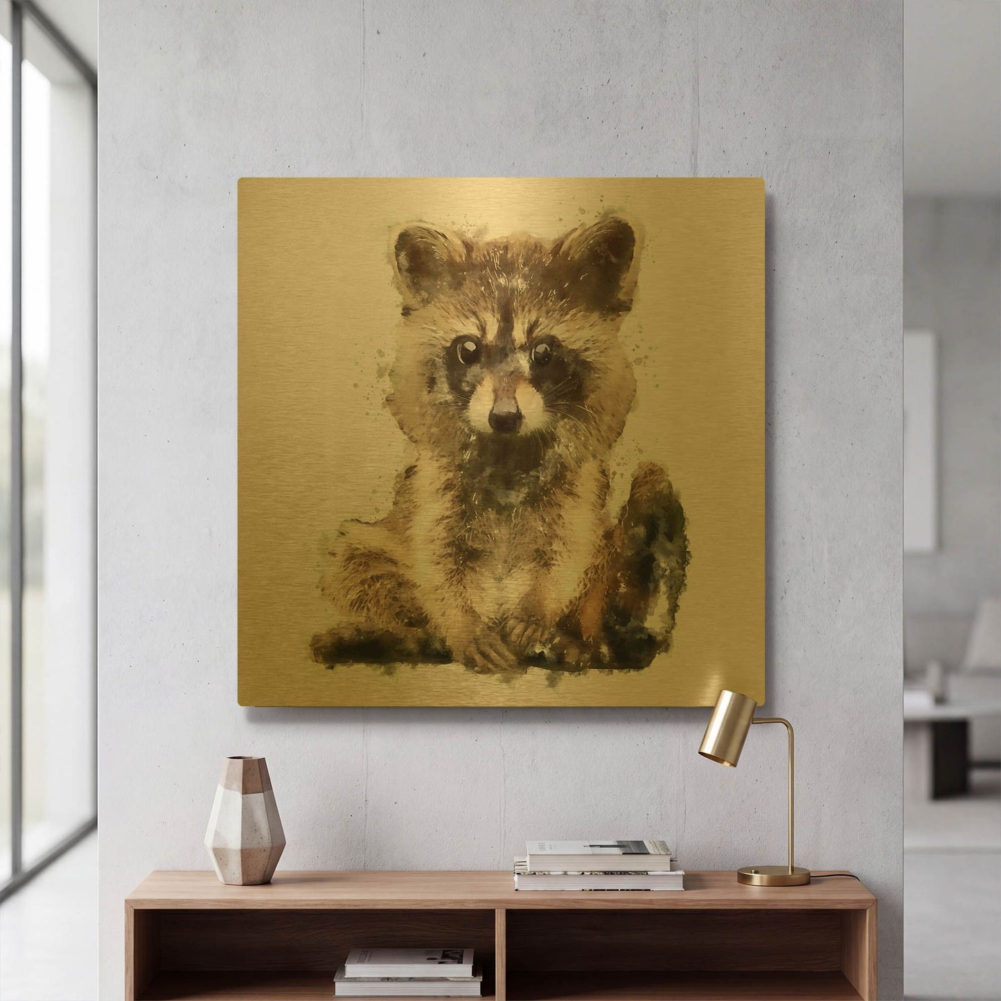 'Ricky Racoon' By Kim Curinga Gold Metal Wall Art