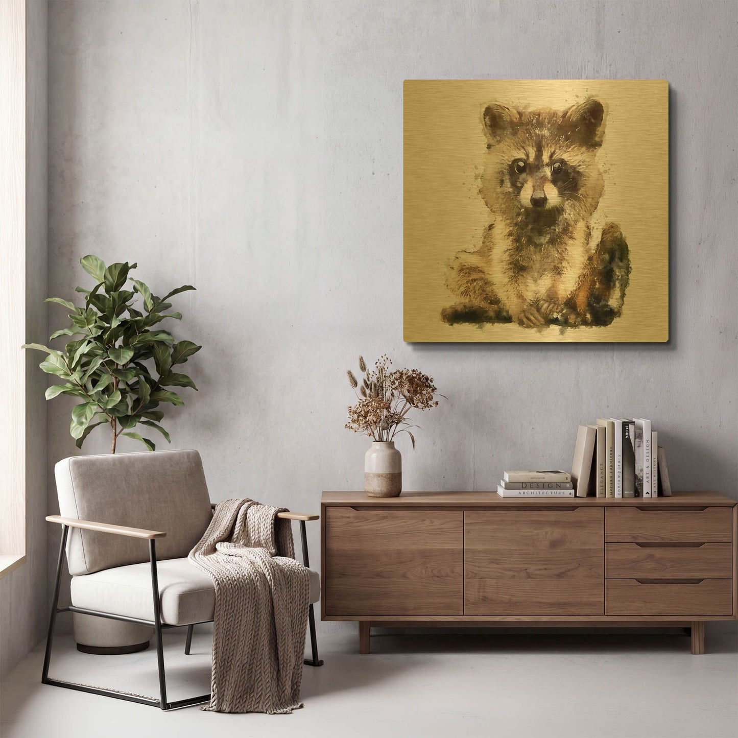'Ricky Racoon' By Kim Curinga Gold Metal Wall Art