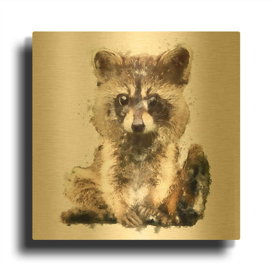 'Ricky Racoon' By Kim Curinga Gold Metal Wall Art