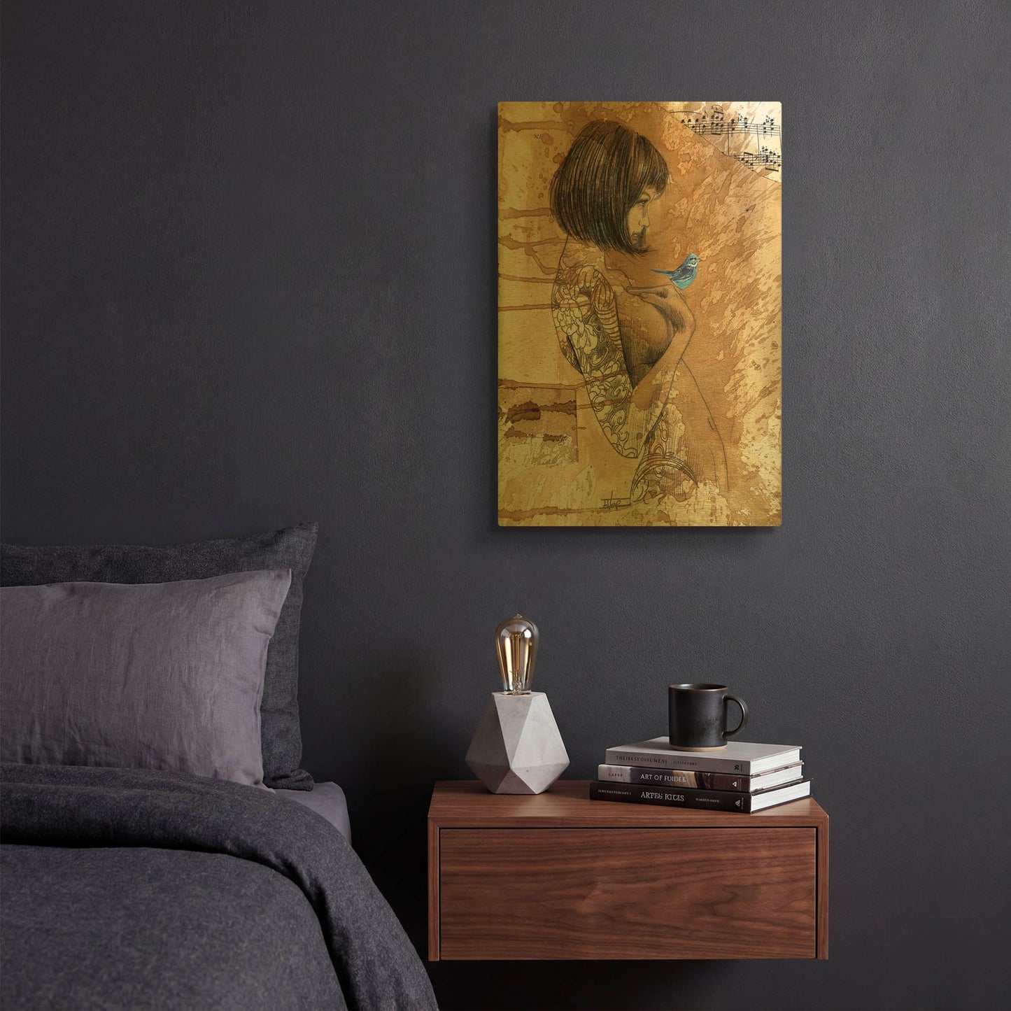 'Not Here' By Loui Jover Gold Metal Wall Art