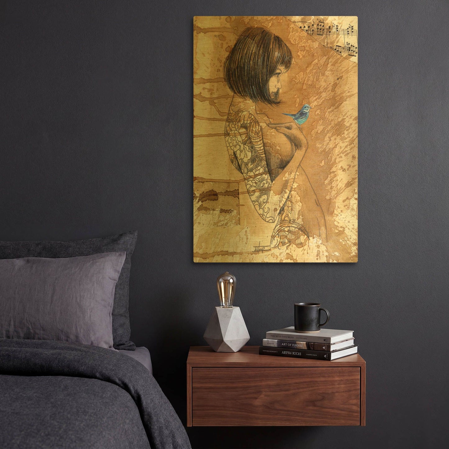 'Not Here' By Loui Jover Gold Metal Wall Art