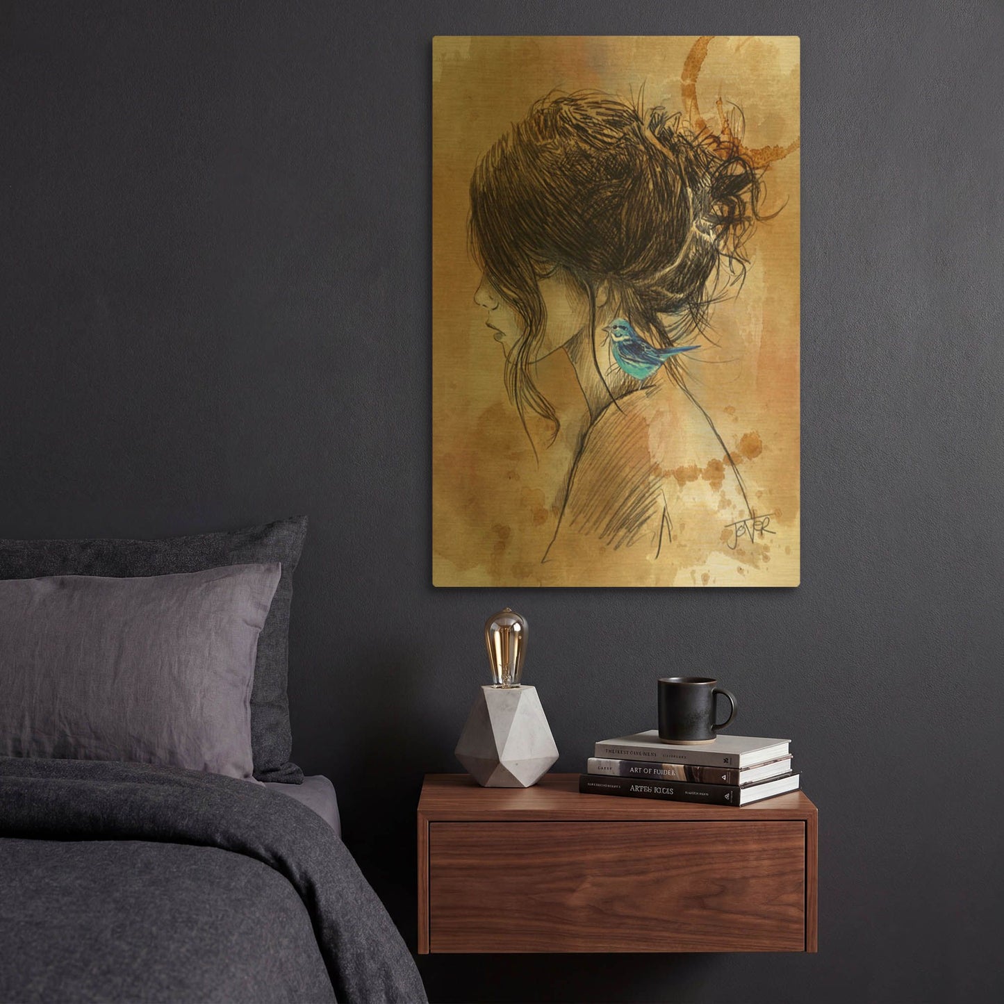 'Nesting Hope' By Loui Jover Gold Metal Wall Art