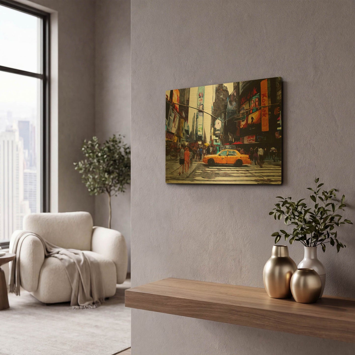 'Times Square' By Linda Woods Gold Metal Wall Art