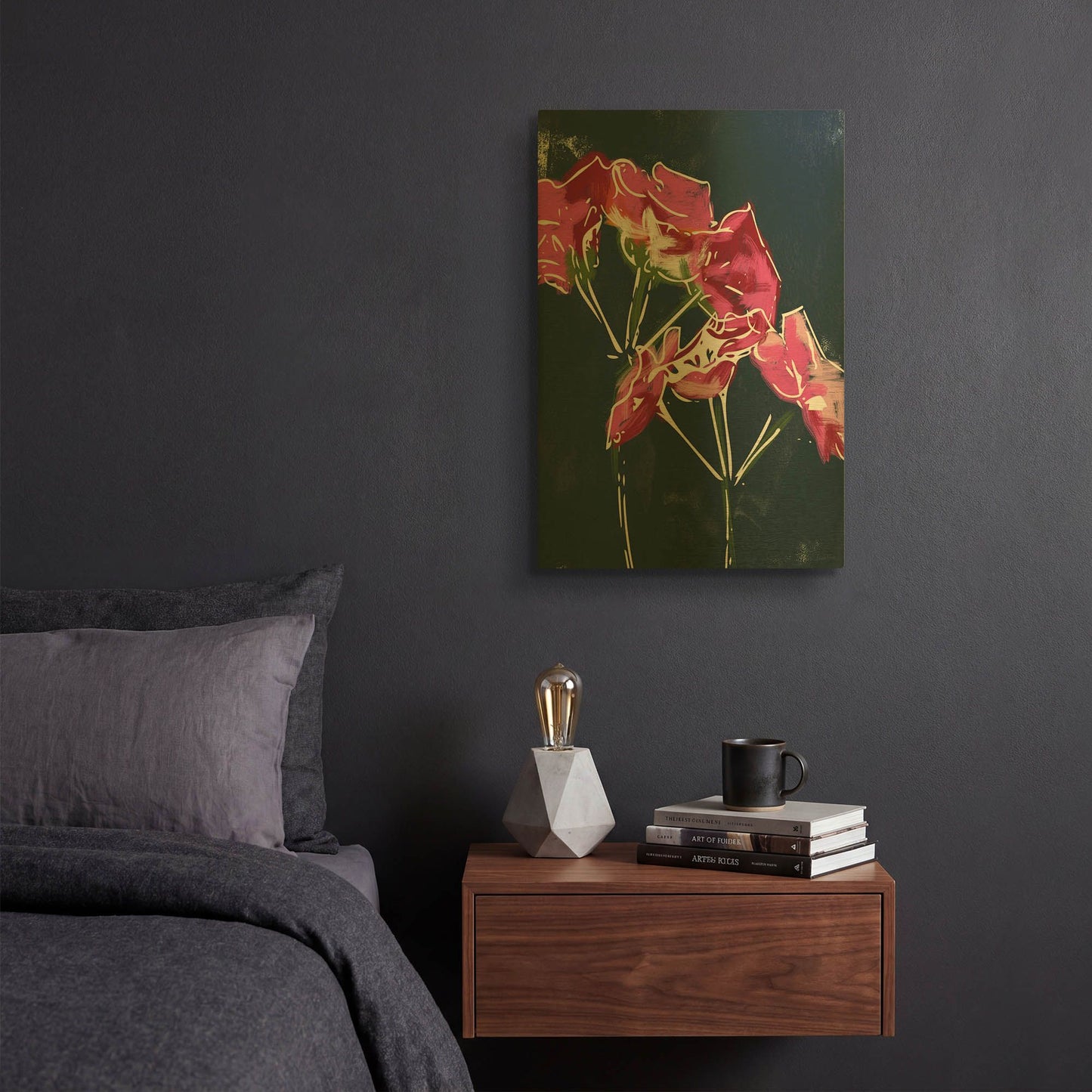 'LW3505-GERANIUMS' By Linda Woods Gold Metal Wall Art