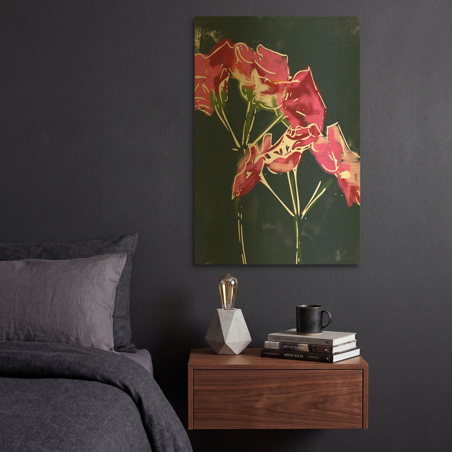 'LW3505-GERANIUMS' By Linda Woods Gold Metal Wall Art