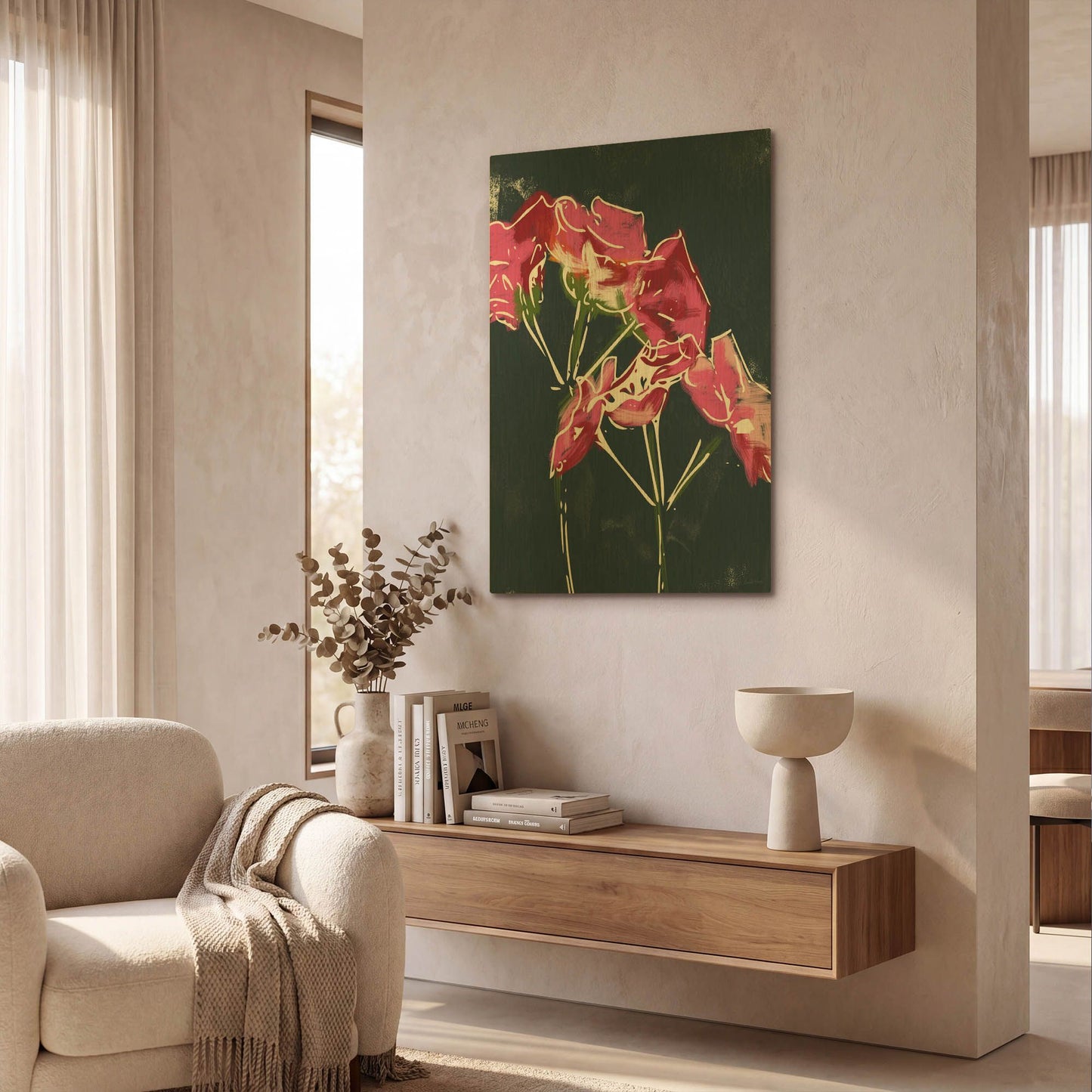'LW3505-GERANIUMS' By Linda Woods Gold Metal Wall Art