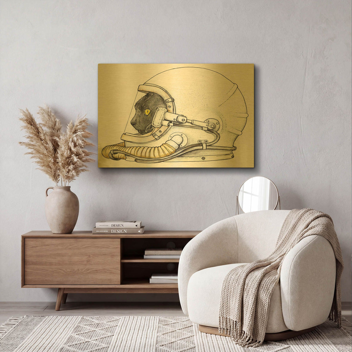 'Space Kitten' By Craig Snodgrass Gold Metal Wall Art