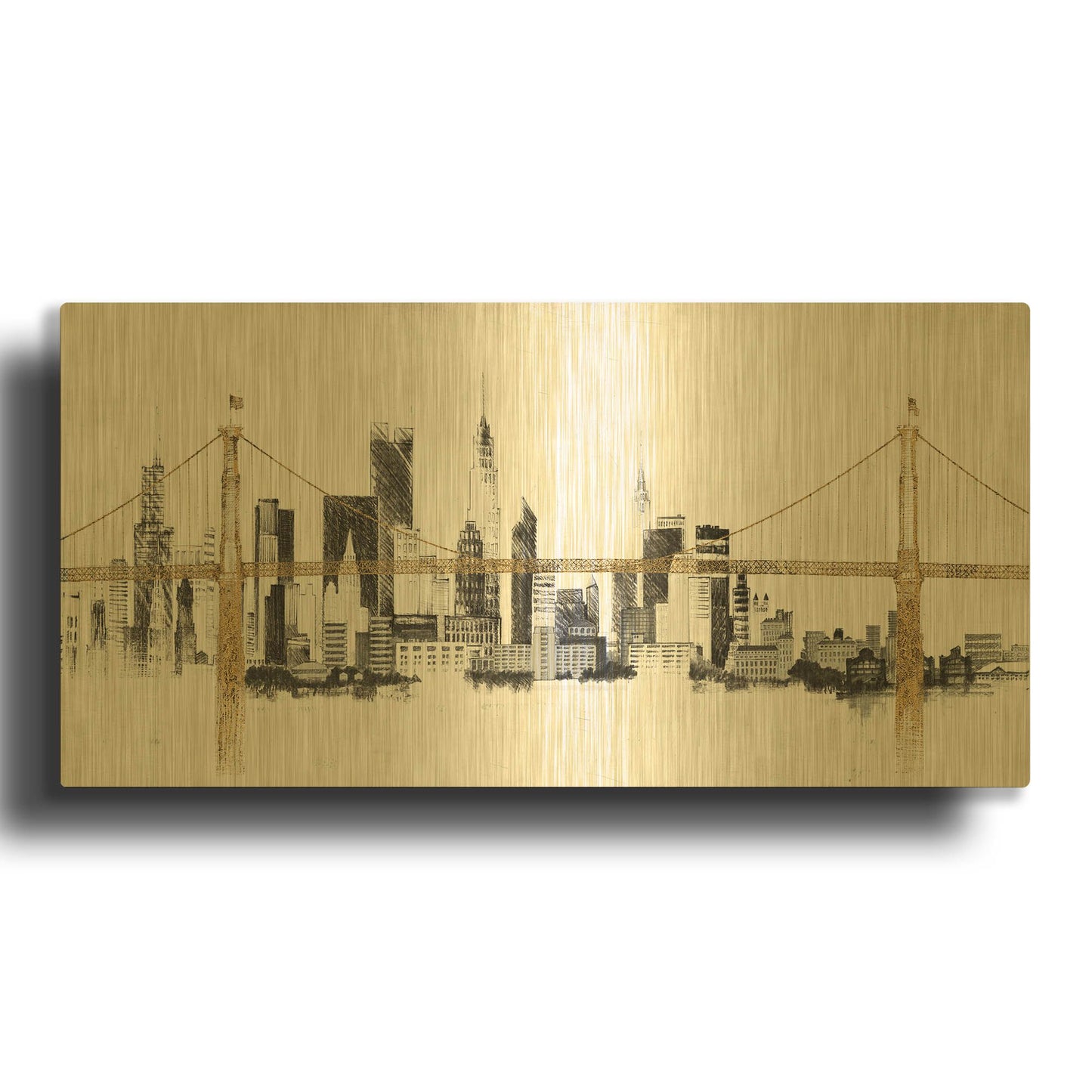 'Bridge And Skyline' By Avery Tillmon Gold Metal Wall Art