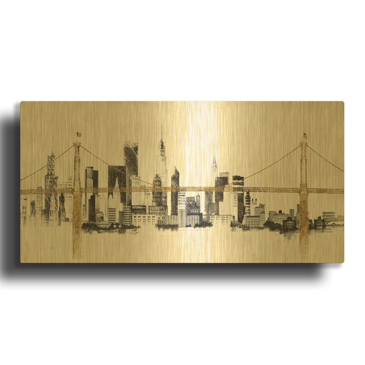 'Bridge And Skyline' By Avery Tillmon Gold Metal Wall Art