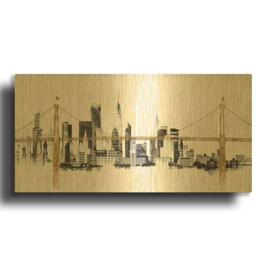 'Bridge And Skyline' By Avery Tillmon Gold Metal Wall Art