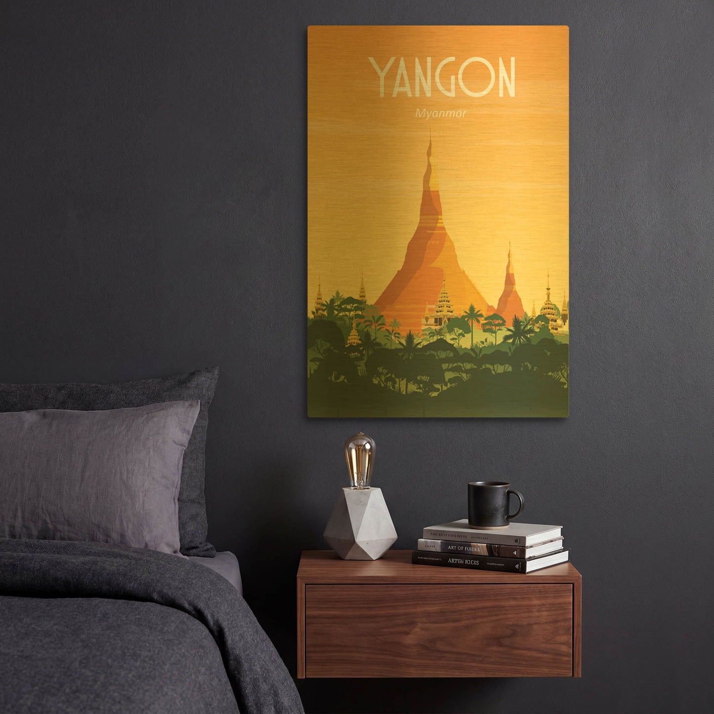 'Yangon Myanmar' By Arctic Frame Gold Metal Wall Art