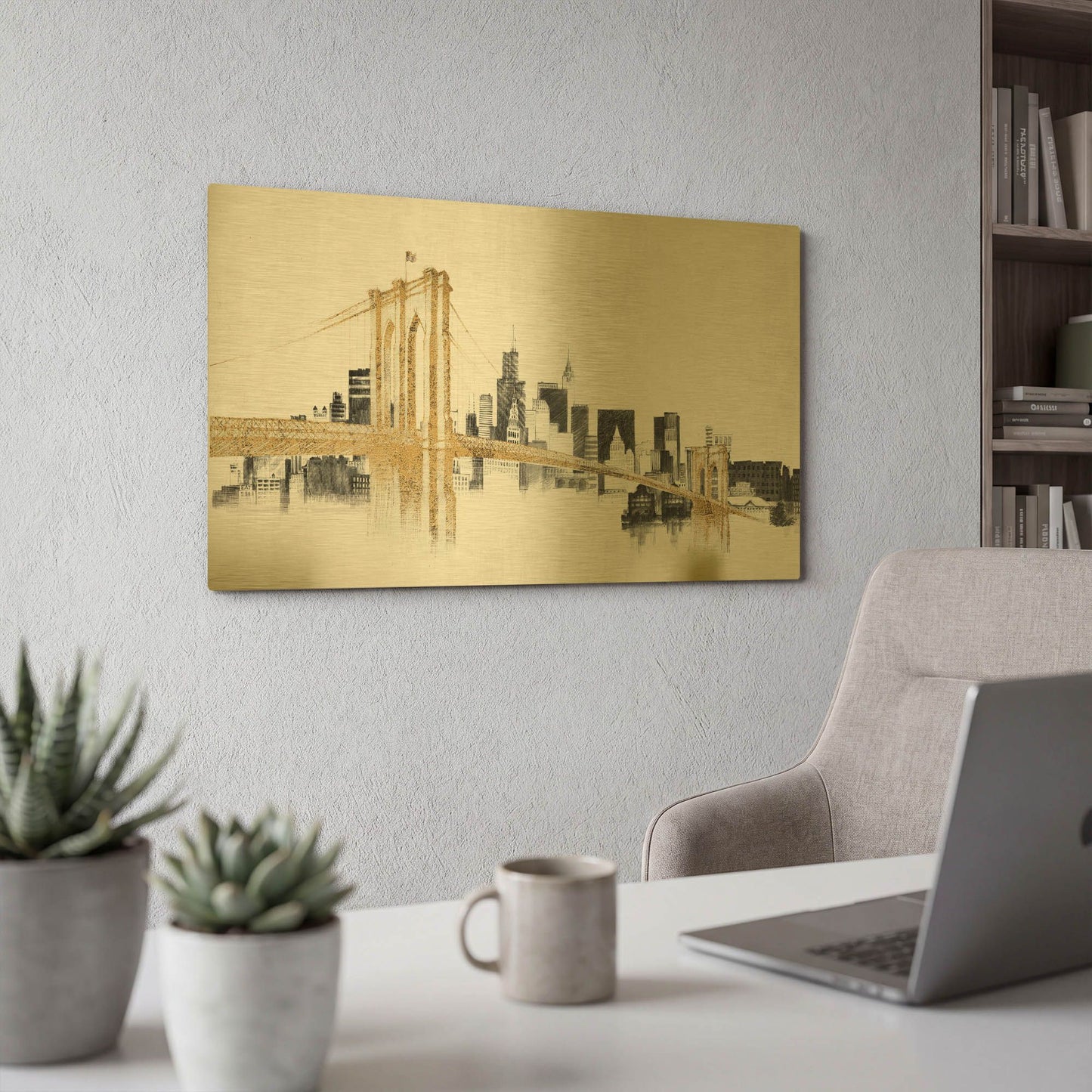 'NY Skyline Crossing' By Avery Tillmon Gold Metal Wall Art