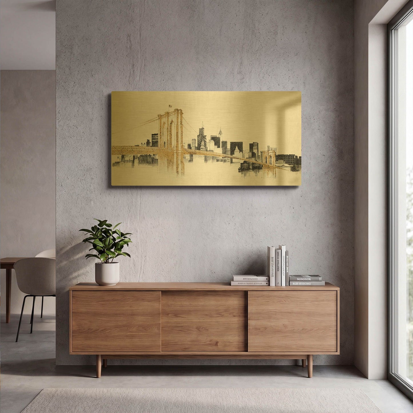 'NY Skyline Crossing' By Avery Tillmon Gold Metal Wall Art