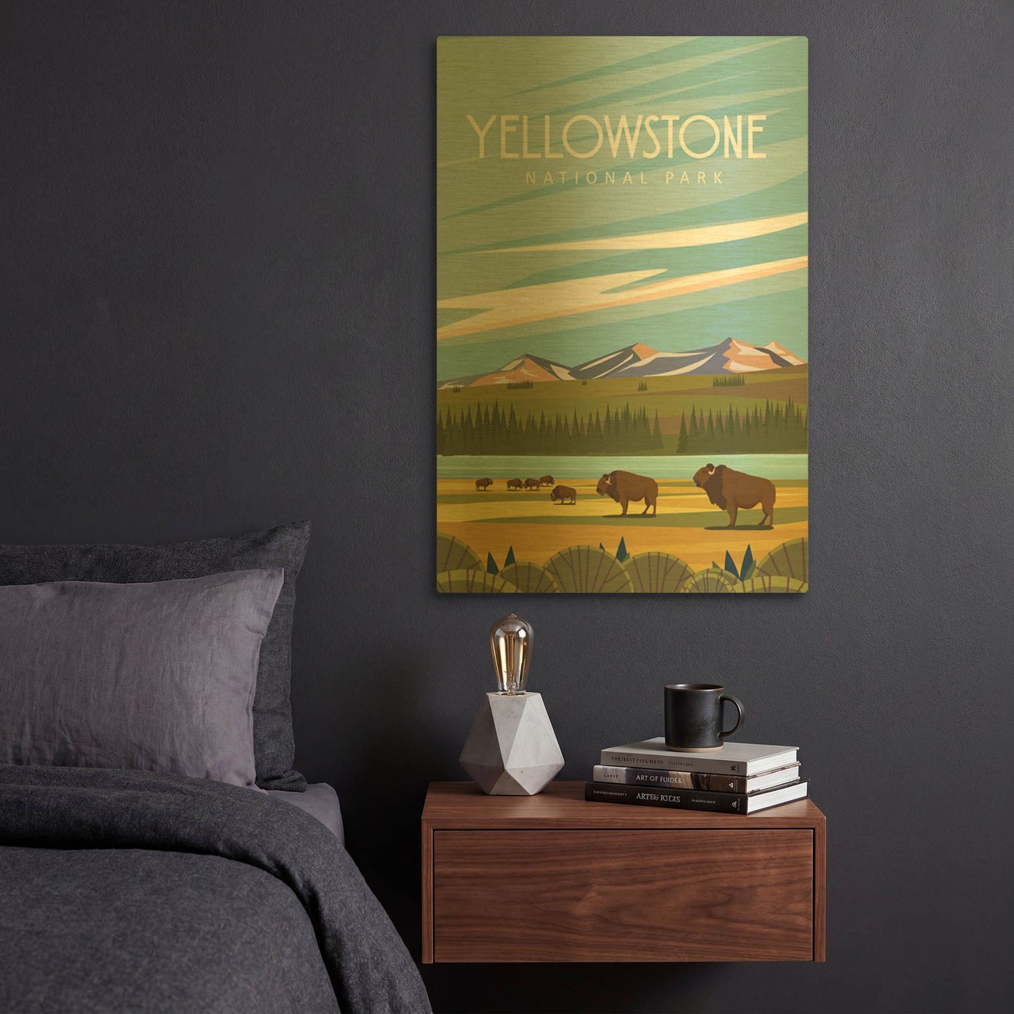 'Yellowstone National Park' By Arctic Frame Gold Metal Wall Art
