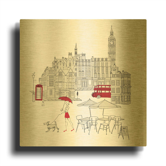 'World Cafe I London Red' By Avery Tillmon Gold Metal Wall Art