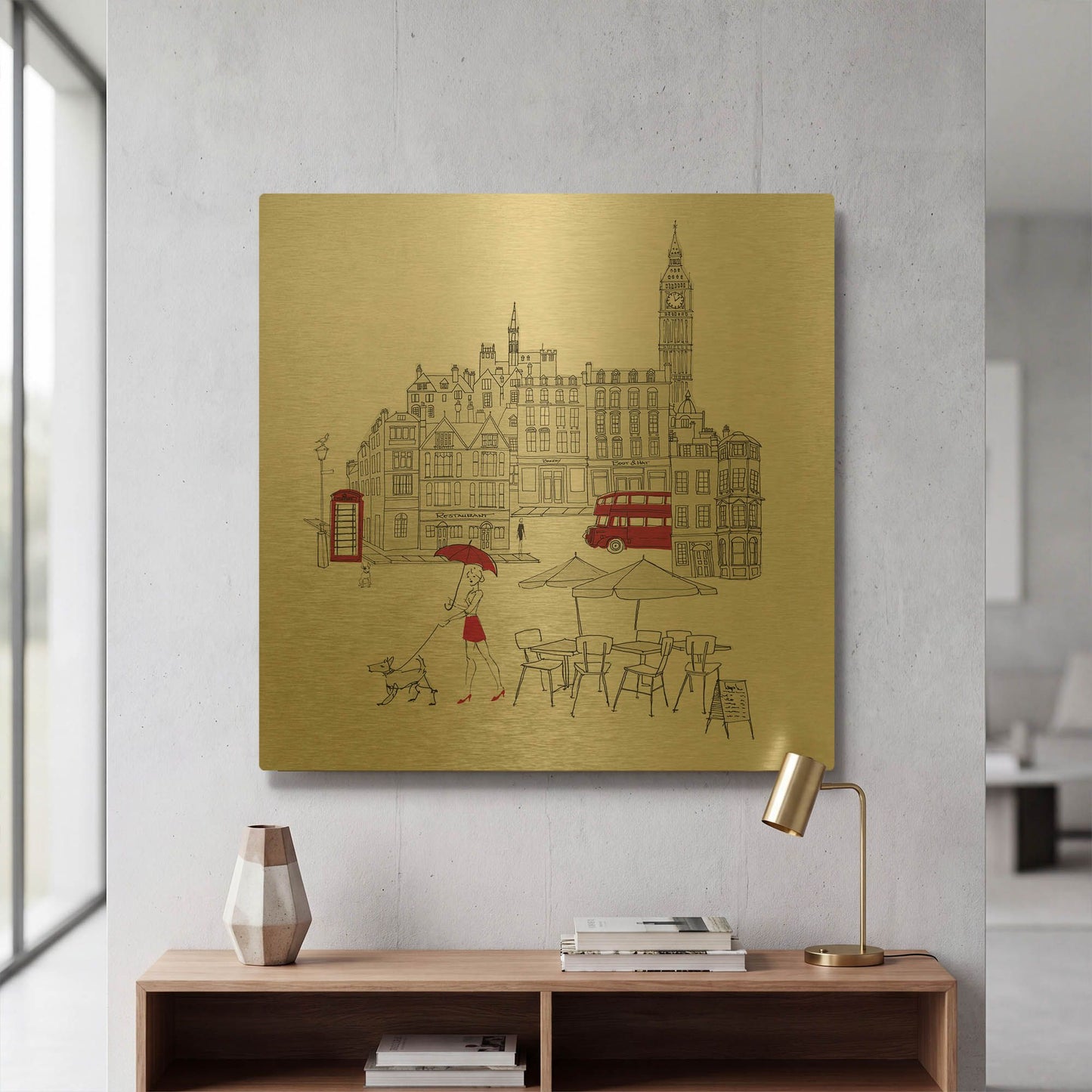 'World Cafe I London Red' By Avery Tillmon Gold Metal Wall Art
