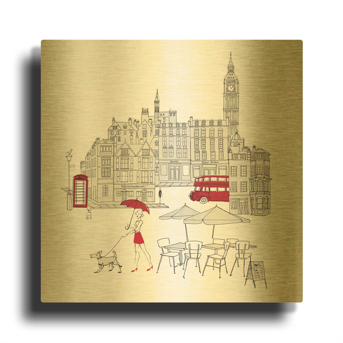 'World Cafe I London Red' By Avery Tillmon Gold Metal Wall Art