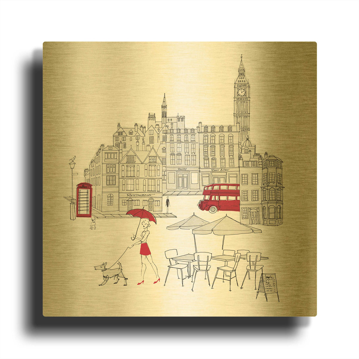 'World Cafe I London Red' By Avery Tillmon Gold Metal Wall Art