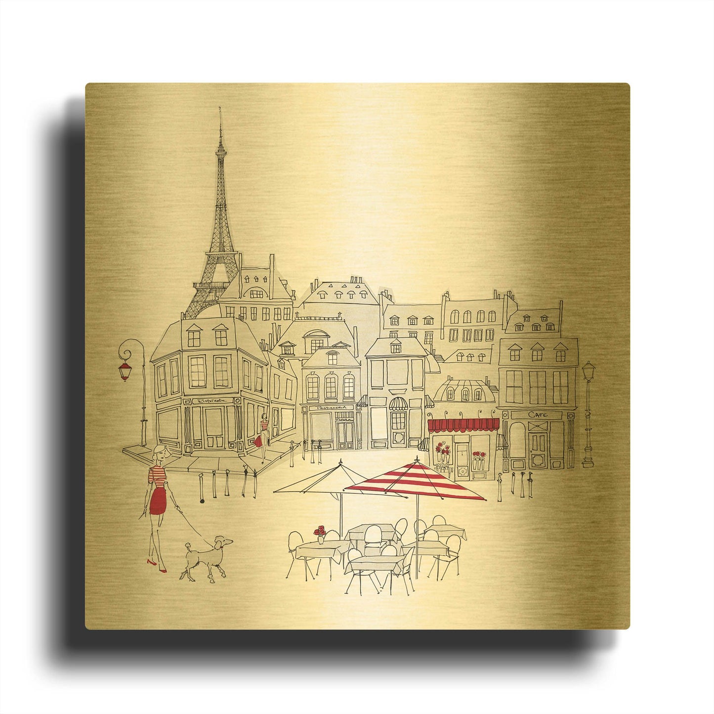 'World Cafe II Paris Red' By Avery Tillmon Gold Metal Wall Art