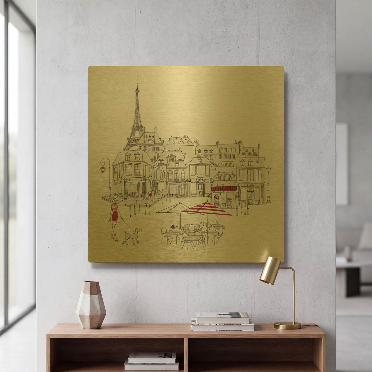 'World Cafe II Paris Red' By Avery Tillmon Gold Metal Wall Art