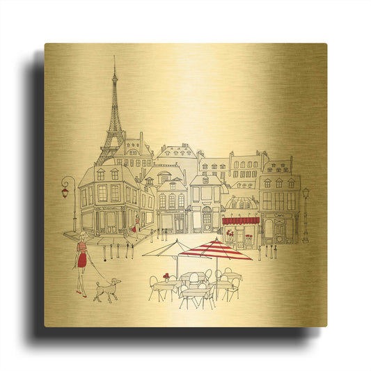 'World Cafe II Paris Red' By Avery Tillmon Gold Metal Wall Art