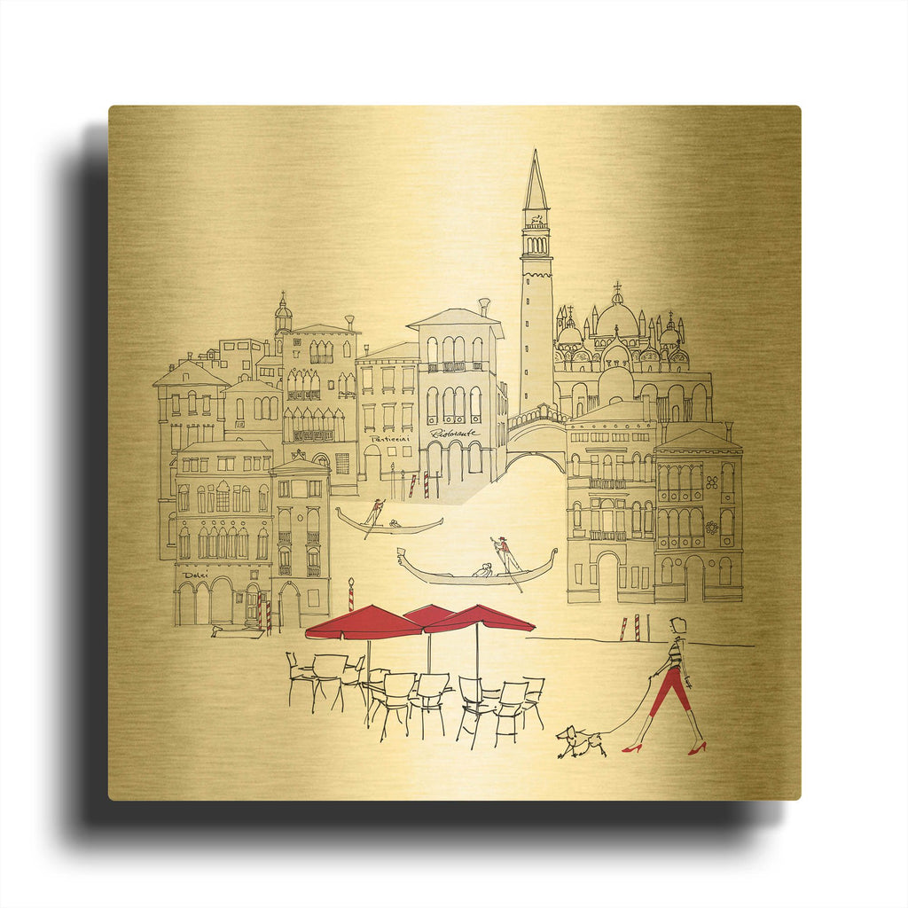 'World Cafe IV Venice Red' By Avery Tillmon Gold Metal Wall Art